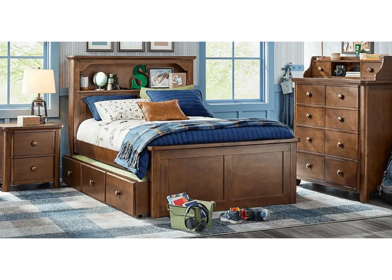 Kids South Bend Brown Cherry 5 Pc Twin Bookcase Bedroom