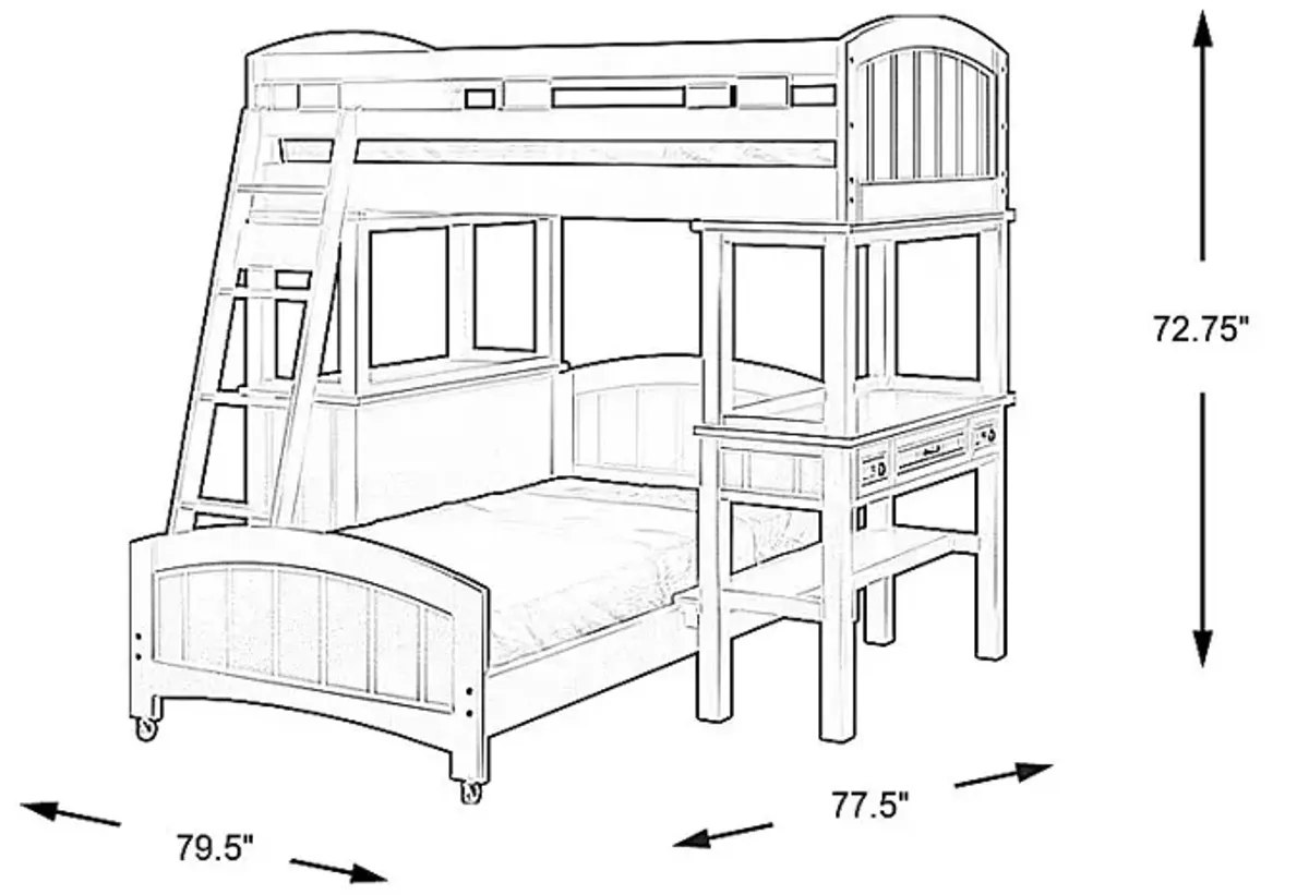 Kids Cottage Colors Black Twin Loft Bunk with Desk and Dresser