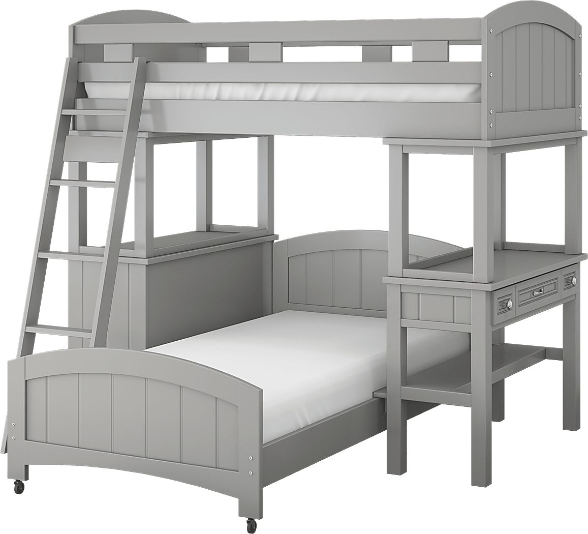 Kids Cottage Colors Gray Twin Loft Bunk with Desk and Dresser