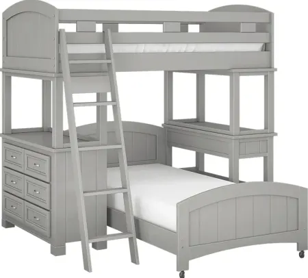 Kids Cottage Colors Gray Twin Loft Bunk with Desk and Dresser