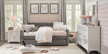 Kids Hilton Head White 4 Pc Bedroom with Alena Charcoal Twin Upholstered Daybed