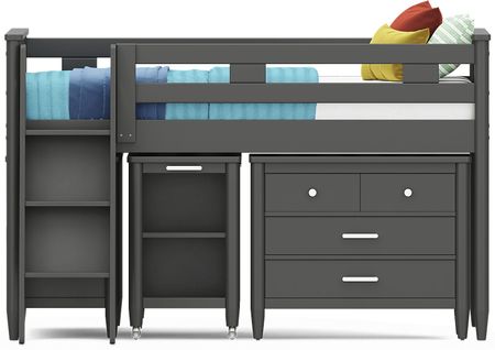 Kids Modern Colors Iron Ore Full Loft with Loft Chest, Bookcase and Desk