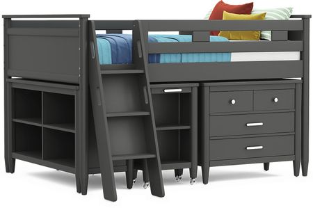 Kids Modern Colors Iron Ore Full Loft with Loft Chest, Bookcase and Desk