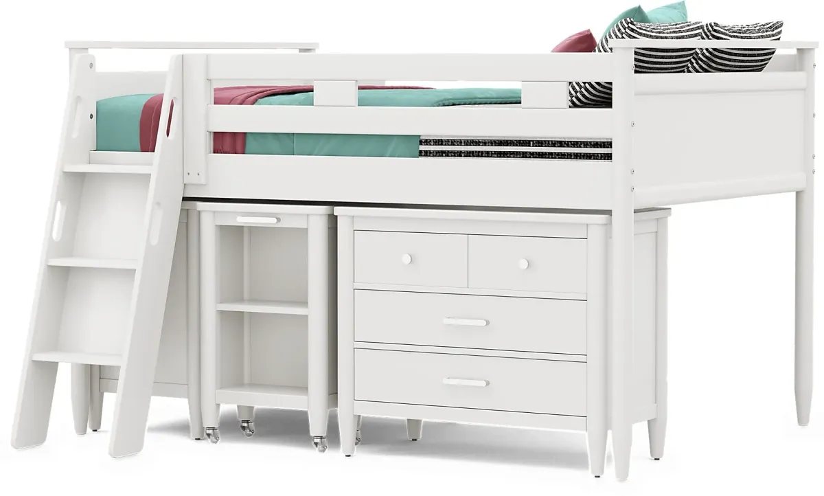 Kids Modern Colors White Full Loft with Loft Chest, Bookcase and Desk
