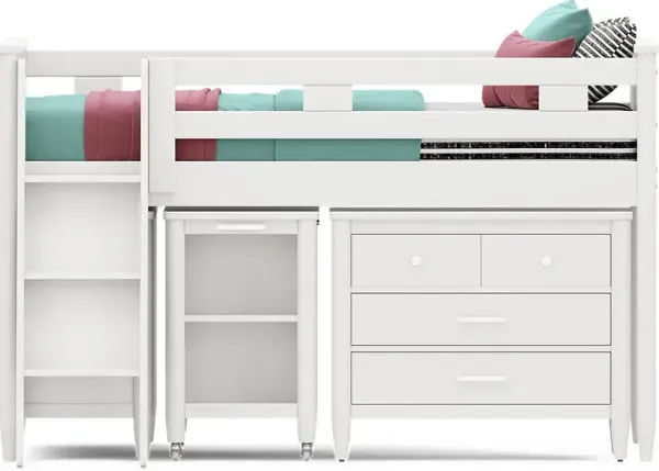 Kids Modern Colors White Full Loft with Loft Chest, Bookcase and Desk