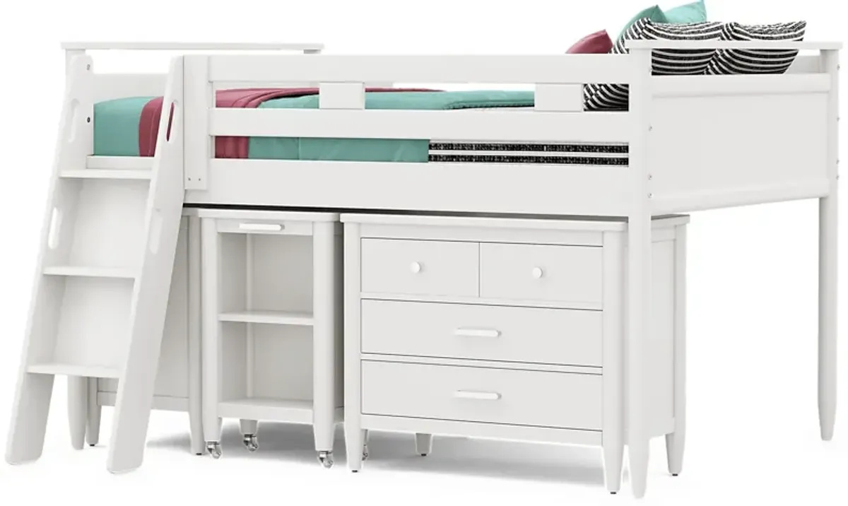 Kids Modern Colors White Full Loft with Loft Chest, Bookcase and Desk