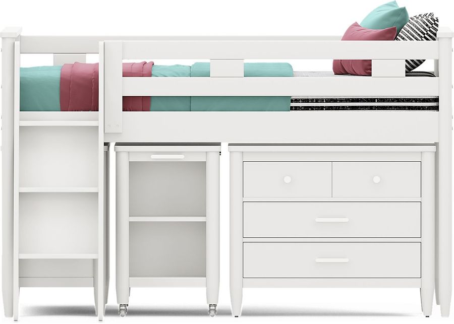 Kids Modern Colors White Full Loft with Loft Chest, Bookcase and Desk