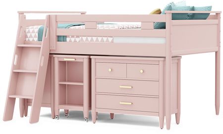 Kids Modern Colors Pink Full Loft with Loft Chest, Bookcase and Desk