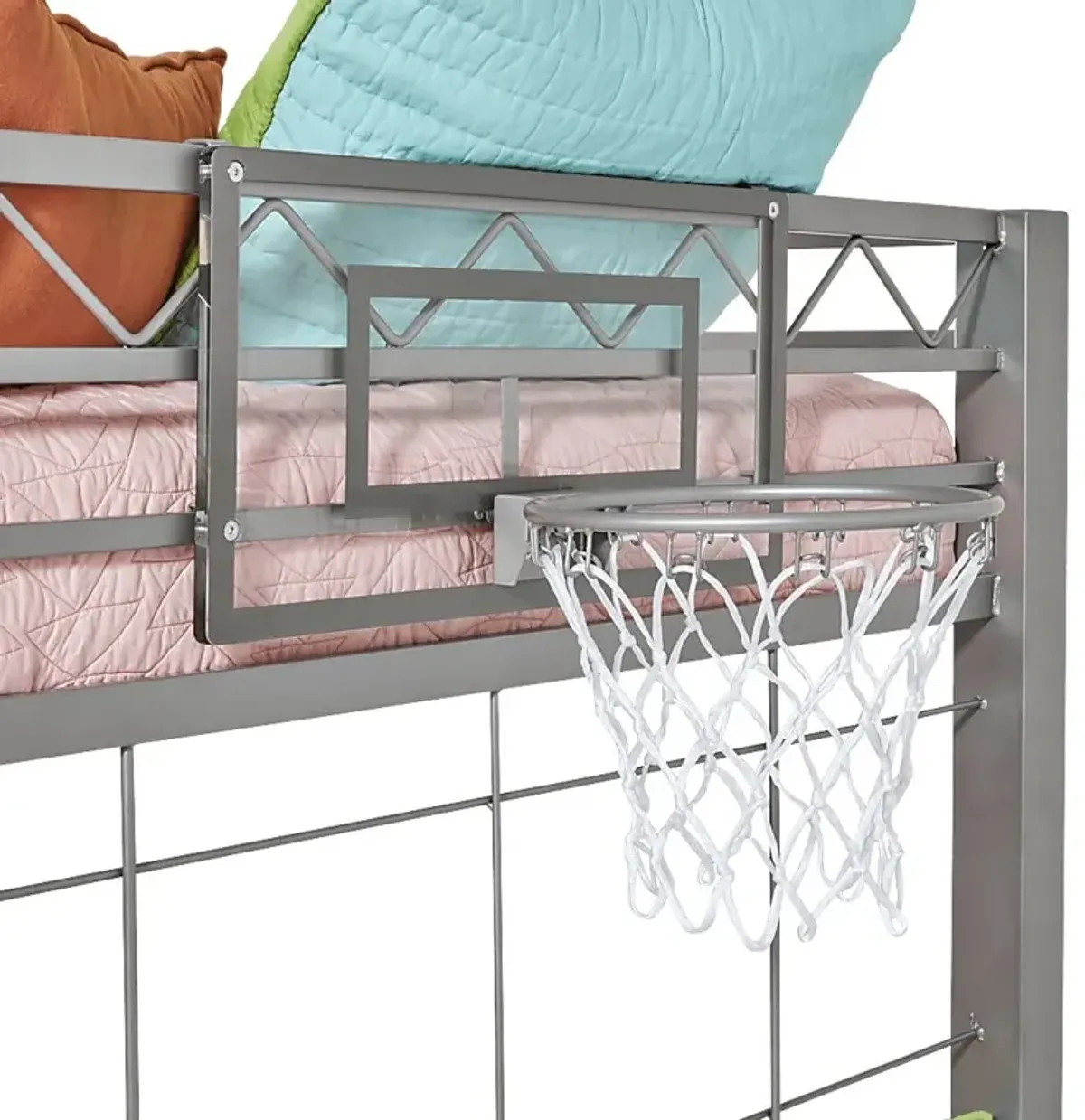 Build-a-Bunk Gray Full/Futon Loft Bed with Gray Accessories and Basketball Hoop