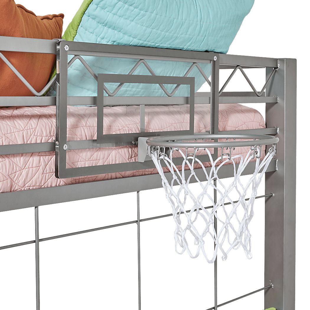 Build-a-Bunk Gray Full/Futon Loft Bed with Gray Accessories and Basketball Hoop