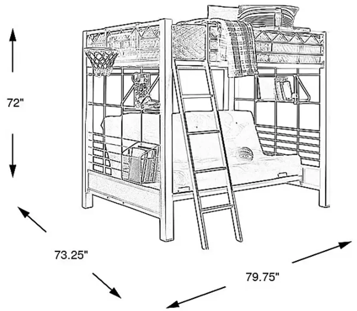 Build-a-Bunk Gray Full/Futon Loft Bed with Gray Accessories and Basketball Hoop