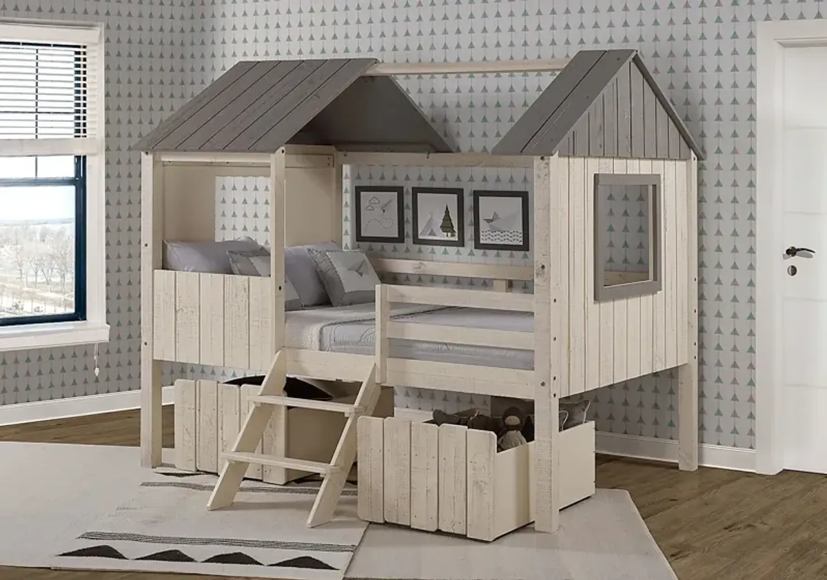 Bungalow Dreams Beige Full Jr. Loft Bed with 2 Beige Storage Drawers