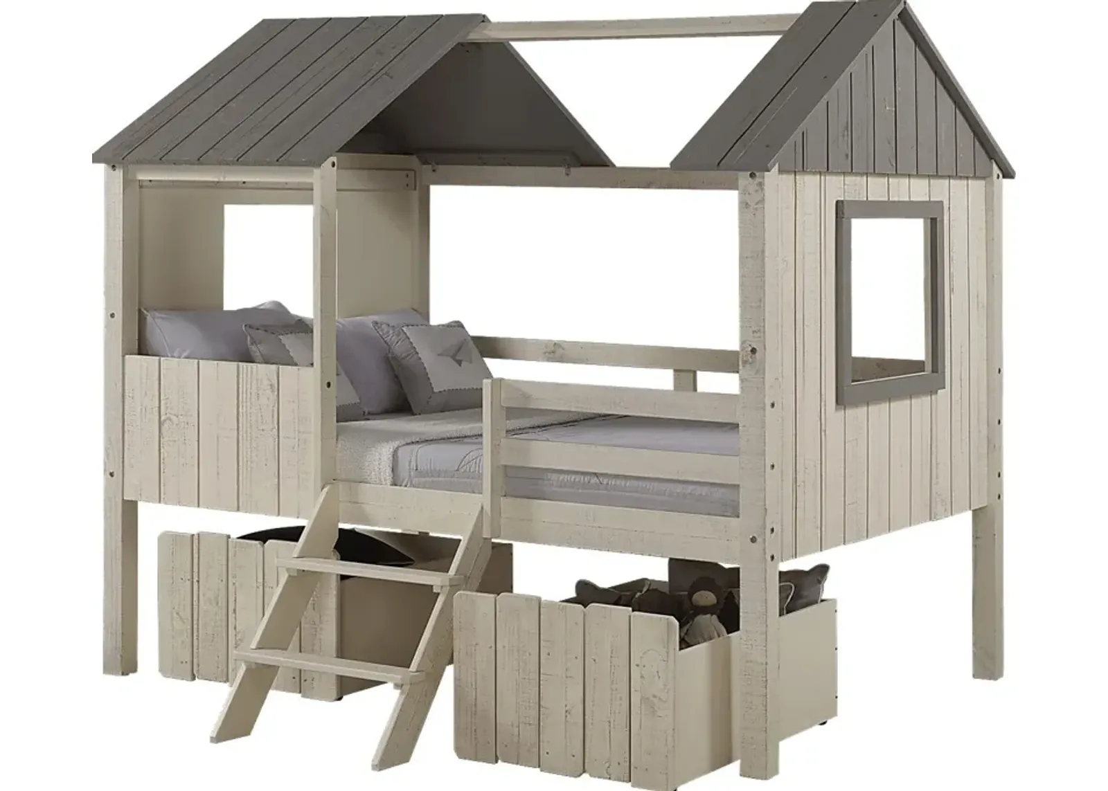 Bungalow Dreams Beige Full Jr. Loft Bed with 2 Beige Storage Drawers