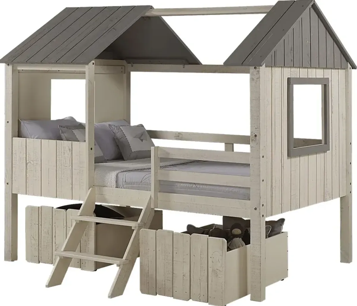 Bungalow Dreams Beige Full Jr. Loft Bed with 2 Beige Storage Drawers