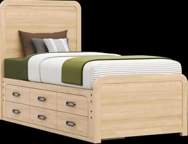 Kids Hidden Hills Light Oak Twin XL Panel Bed with Storage Side Rail