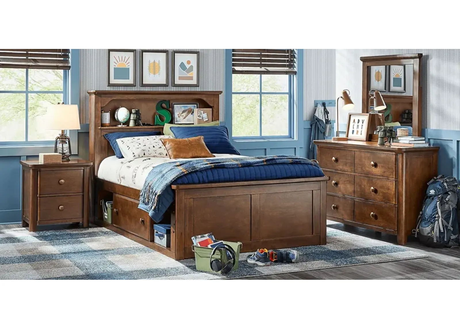 Kids South Bend Brown Cherry 5 Pc Full Bookcase Bedroom