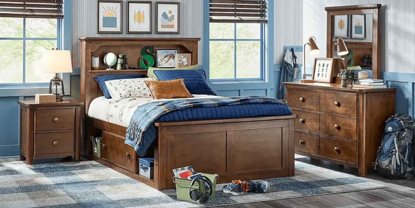 Kids South Bend Brown Cherry 5 Pc Full Bookcase Bedroom