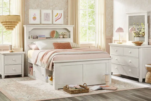 Kids South Bend Washed White Full Bookcase Bedroom