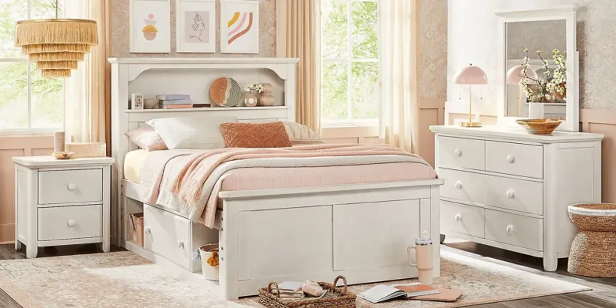 Kids South Bend Washed White 5 Pc Full Bookcase Bedroom