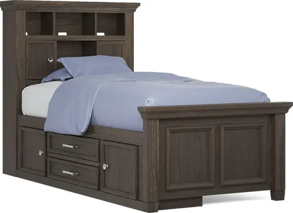 Kids Canyon Lake Java Twin Bookcase Bed with Storage Side Rail