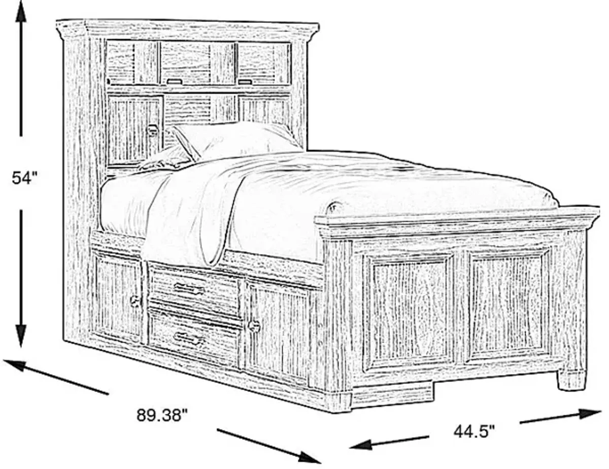 Kids Canyon Lake Ash Gray 3 Pc Twin Bookcase Bed with Storage Side Rail