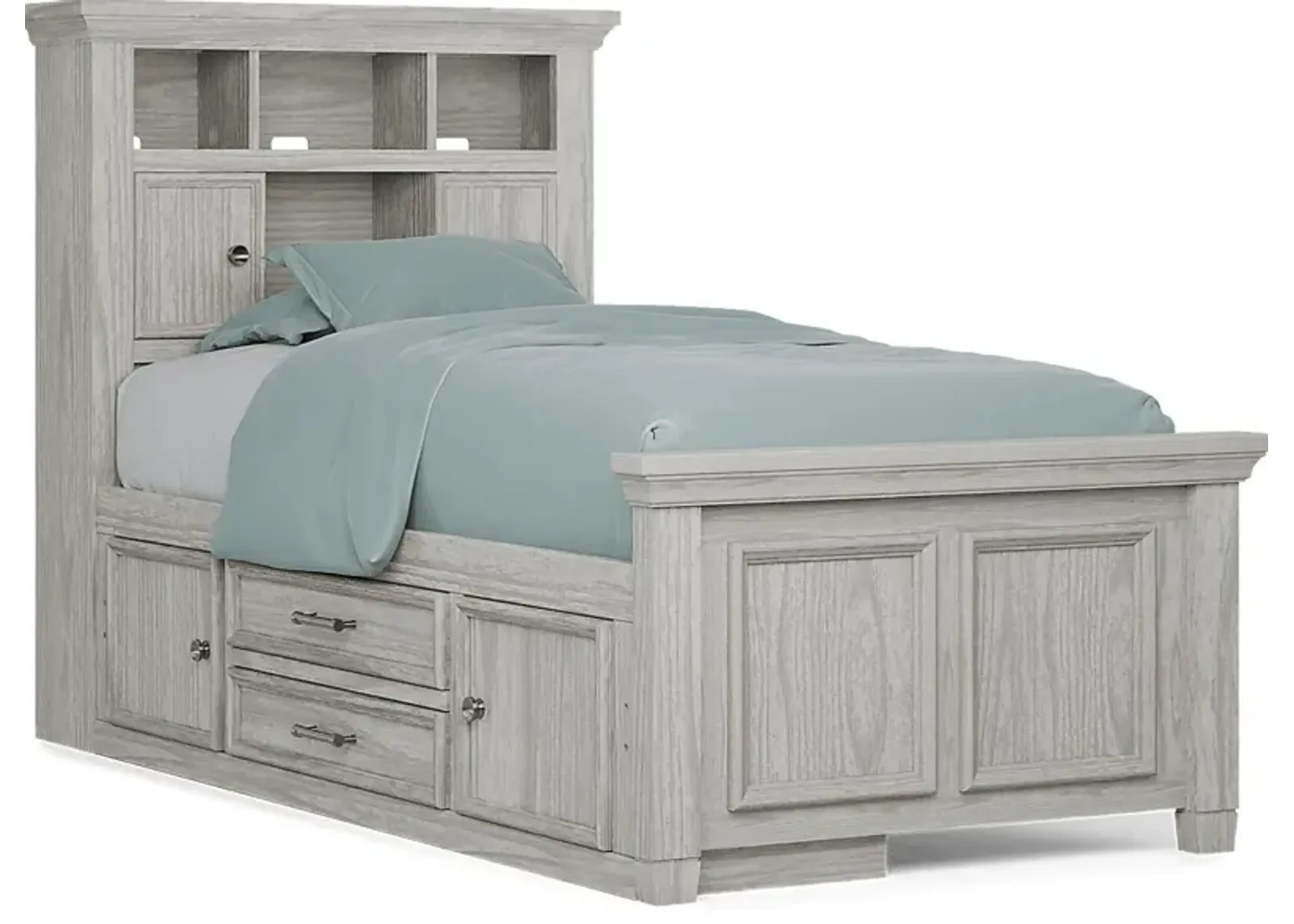 Kids Canyon Lake Ash Gray 3 Pc Twin Bookcase Bed with Storage Side Rail