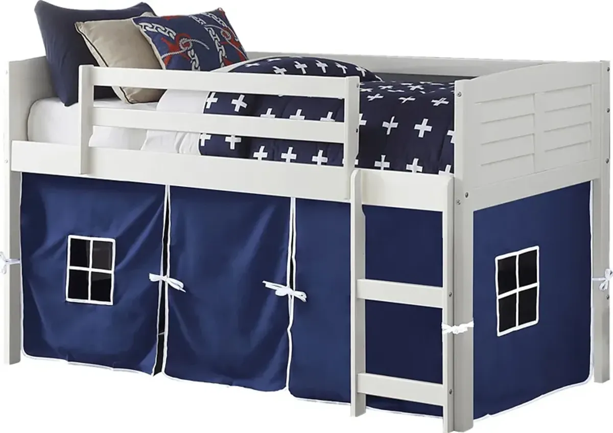 Kids Camp Hideaway White Twin Jr. Loft Bed with Blue Tent