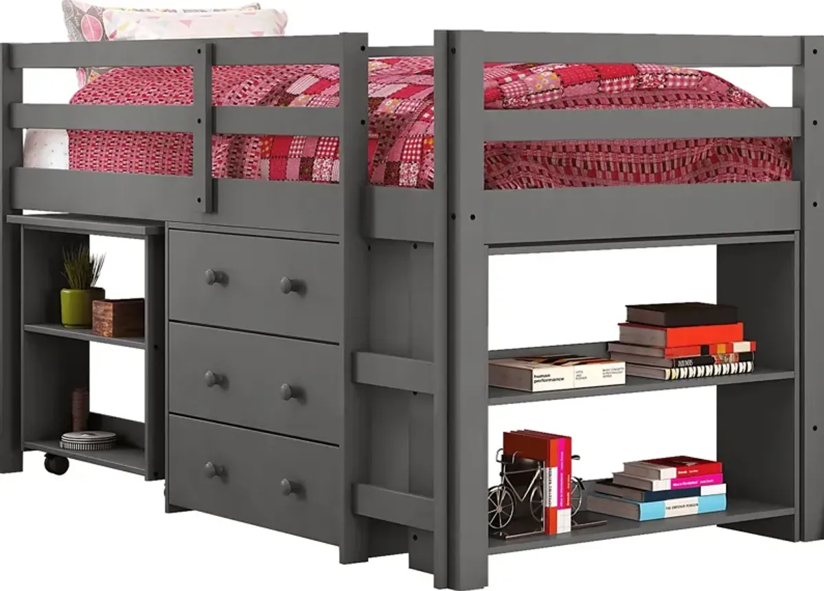 Hollis Ridge Gray Twin Student Loft Bed with Desk, Chest and Bookcase