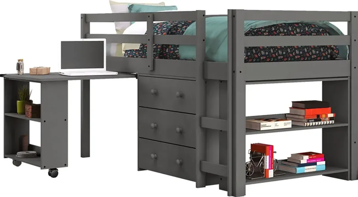 Hollis Ridge Gray Twin Student Loft Bed with Desk, Chest and Bookcase