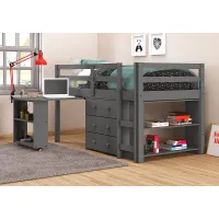 Hollis Ridge Gray Twin Student Loft Bed with Desk, Chest and Bookcase
