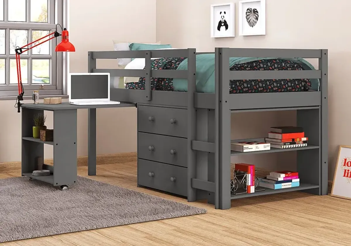 Hollis Ridge Gray Twin Student Loft Bed with Desk, Chest and Bookcase