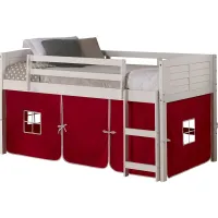 Kids Camp Hideaway White Twin Jr. Loft Bed with Red Tent