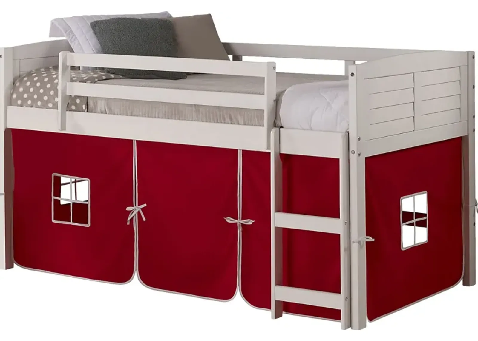 Kids Camp Hideaway White Twin Jr. Loft Bed with Red Tent