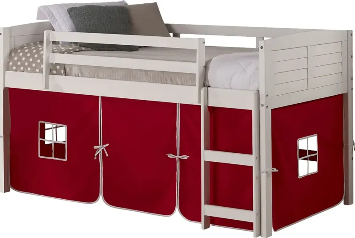 Kids Camp Hideaway White Twin Jr. Loft Bed with Red Tent