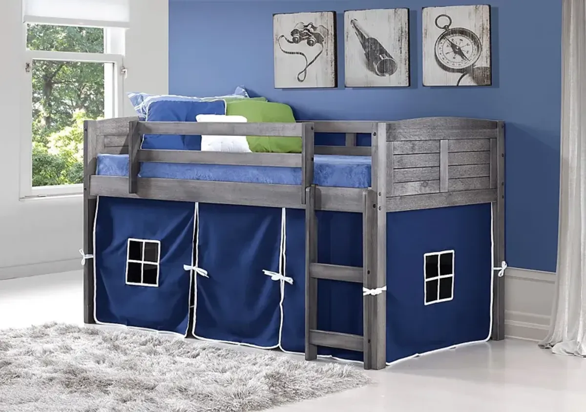 Camp Hideaway Gray Twin Jr. Loft Bed with Blue Tent