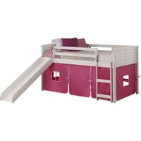Kids Camp Hideaway White Twin Jr. Loft Bed with Pink Tent and Slide
