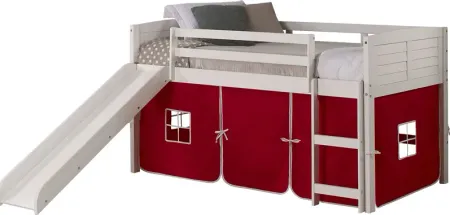 Kids Camp Hideaway White Twin Jr. Loft with Red Tent and Slide