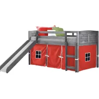 Kids Camp Hideaway Gray Twin Jr. Loft Bed with Red Tent and Slide