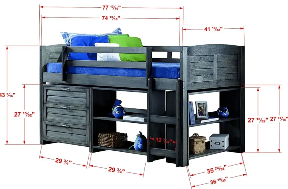 Kids Daintree Gray Twin Jr. Loft Bed with Drawers