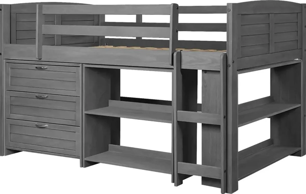 Kids Daintree Gray Twin Jr. Loft Bed with Bookcases