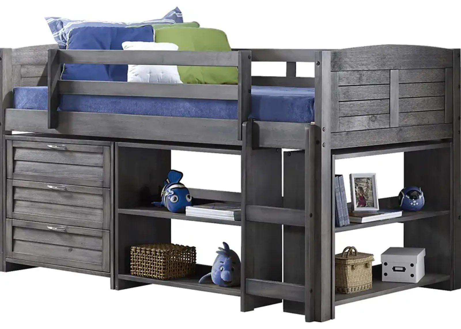 Kids Daintree Gray Twin Jr. Loft Bed with Bookcases