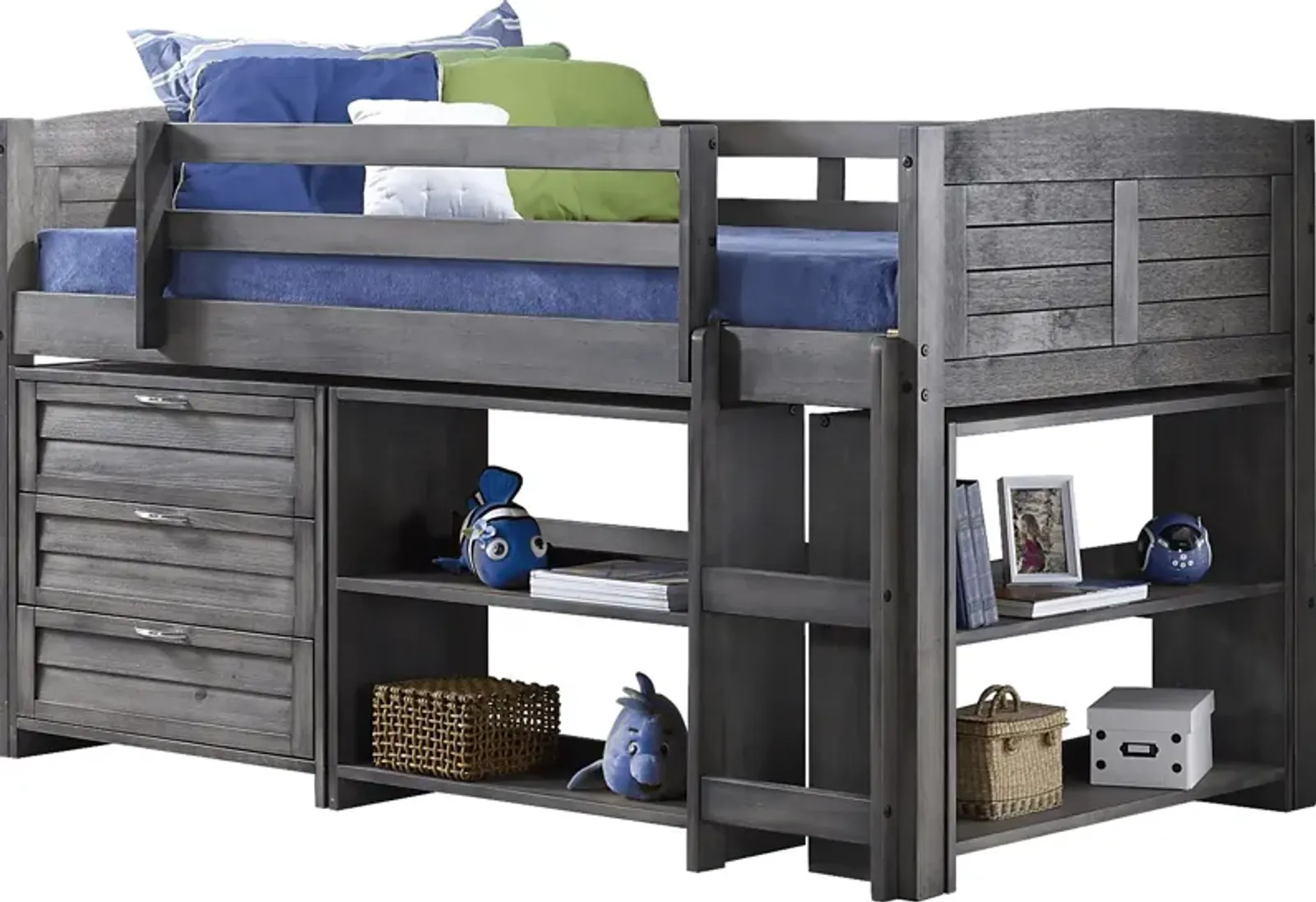 Kids Daintree Gray Twin Jr. Loft Bed with Bookcases