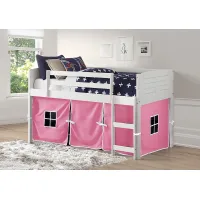 Kids Camp Hideaway White Twin Jr. Loft Bed with Pink Tent