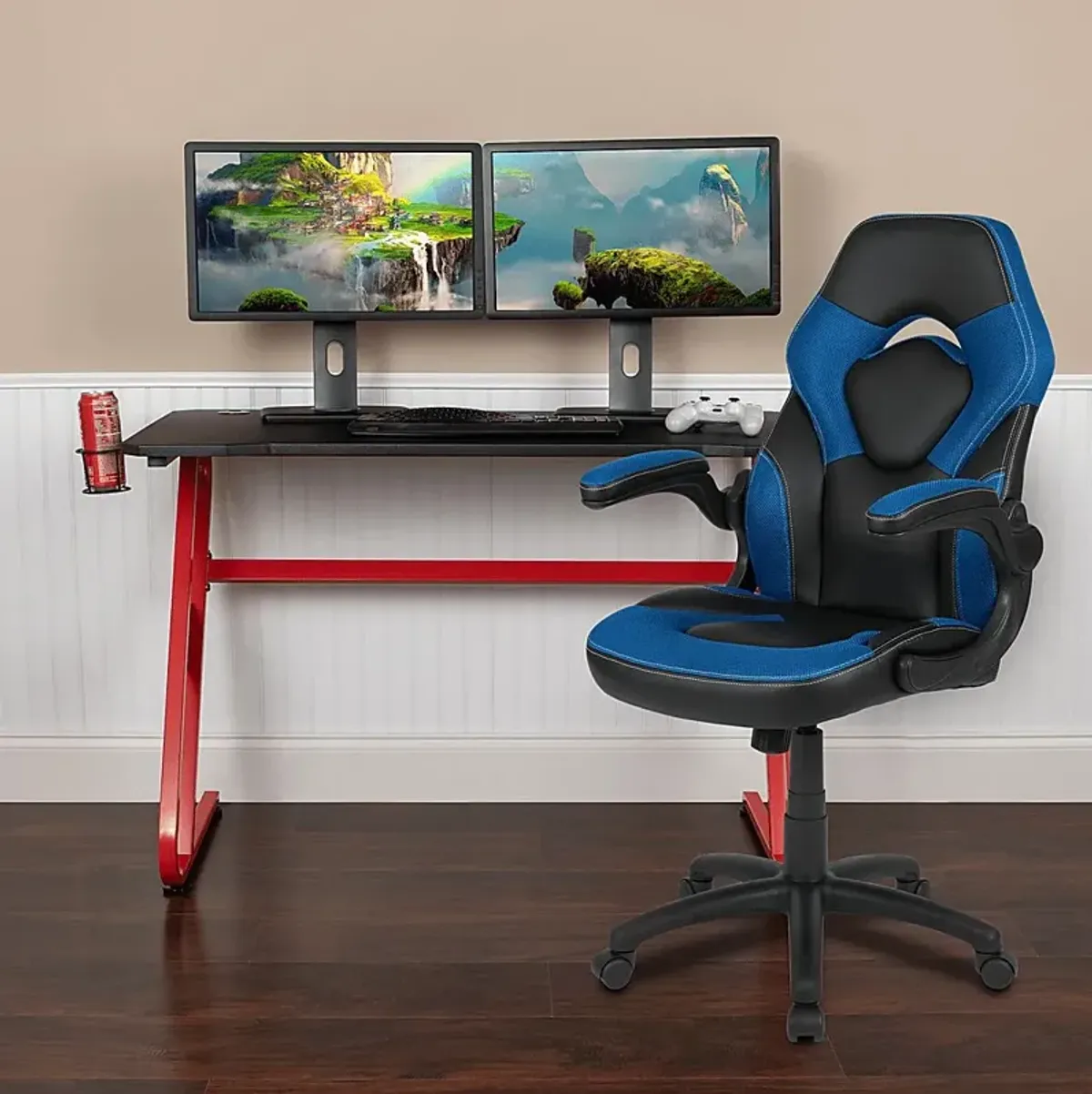 Kids Turole Red/Blue Gaming Desk and Chair Set