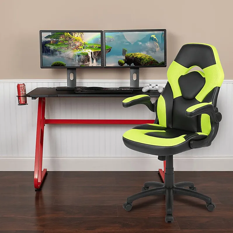 Kids Turole Red/Lime Gaming Desk and Chair Set