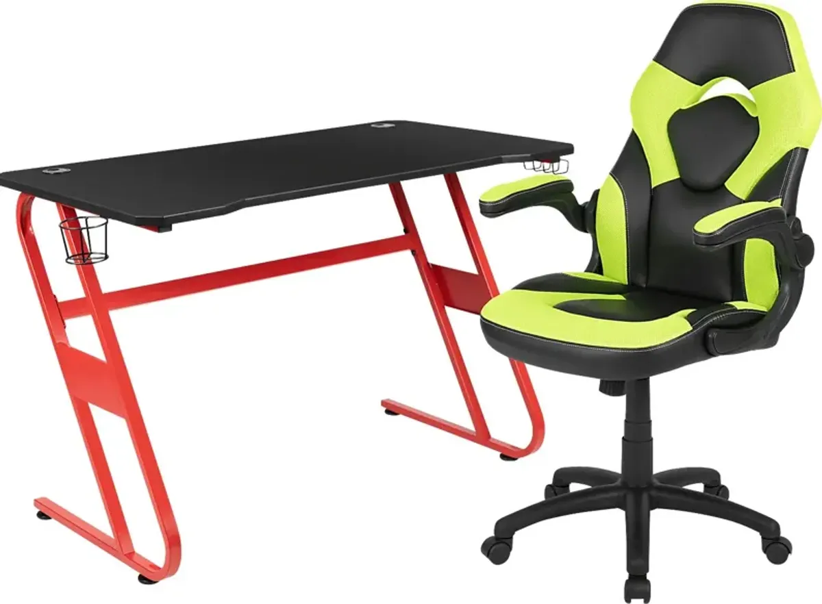 Kids Turole Red/Lime Gaming Desk and Chair Set