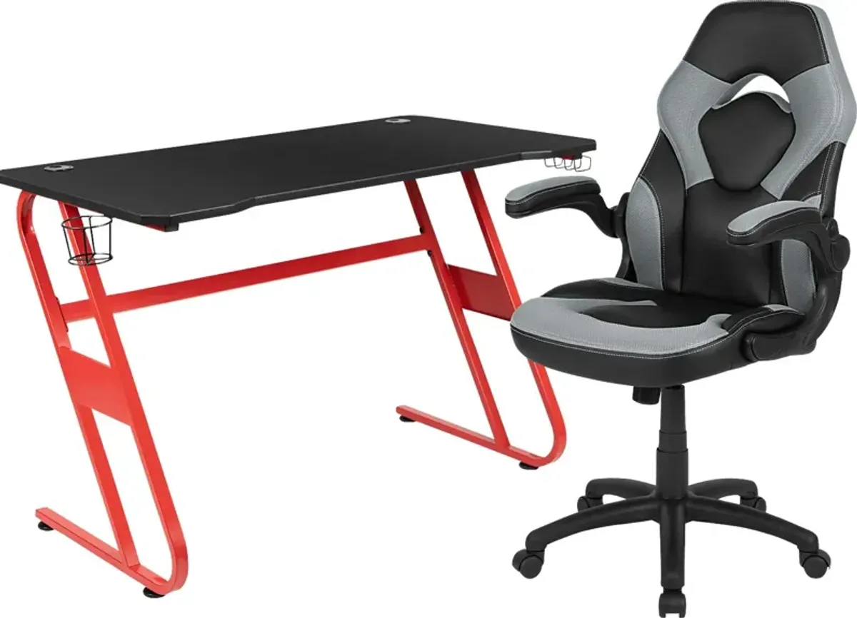 Kids Turole Red/Gray Gaming Desk and Chair Set