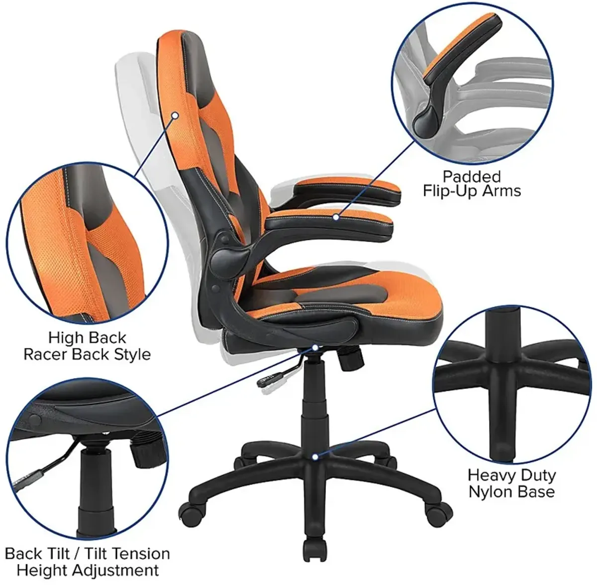 Kids Turole Red/Orange Gaming Desk and Chair Set