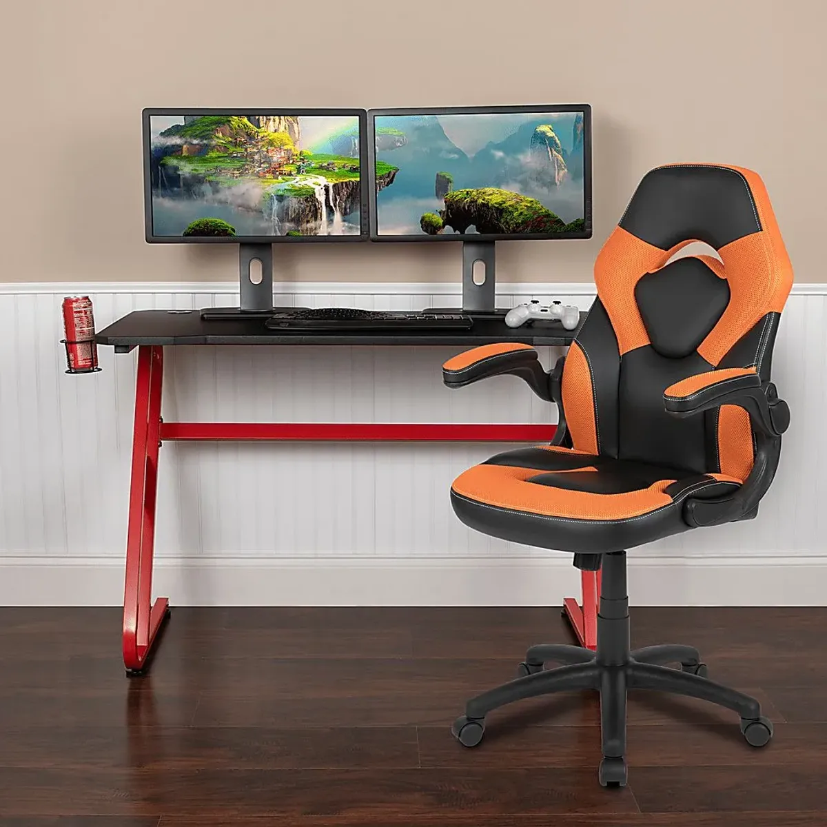 Kids Turole Red/Orange Gaming Desk and Chair Set