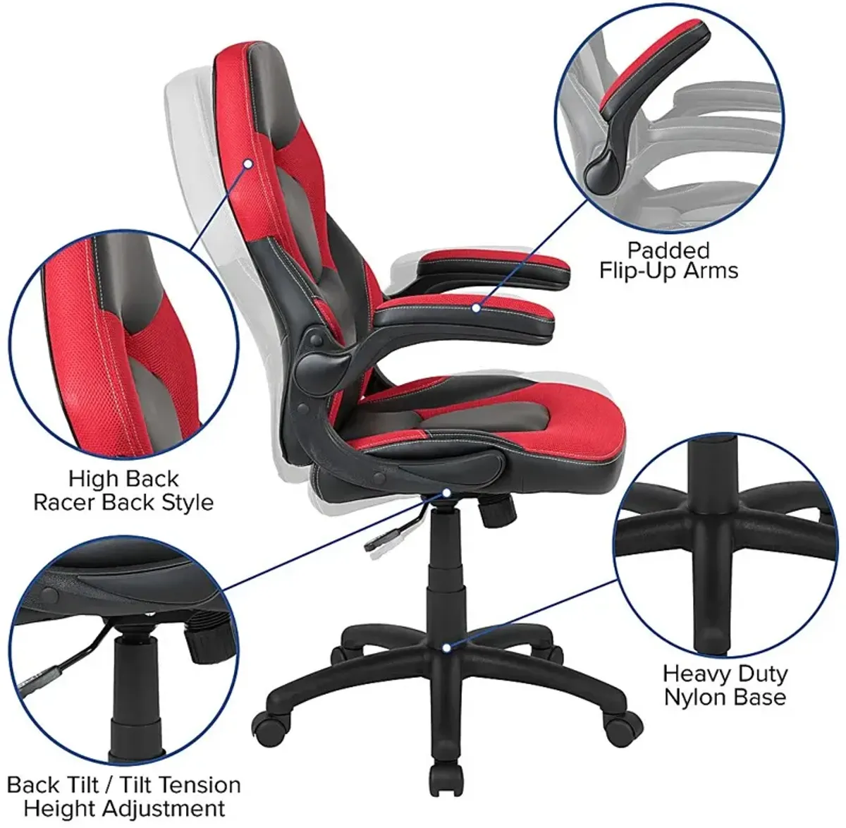 Kids Turole Red Gaming Desk and Chair Set